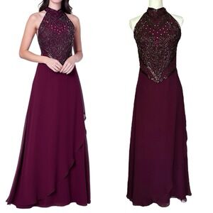 Vtg 90s JOVANI New York Silk Bead Rhinestone Evening Gown Purple Formal Dress 10